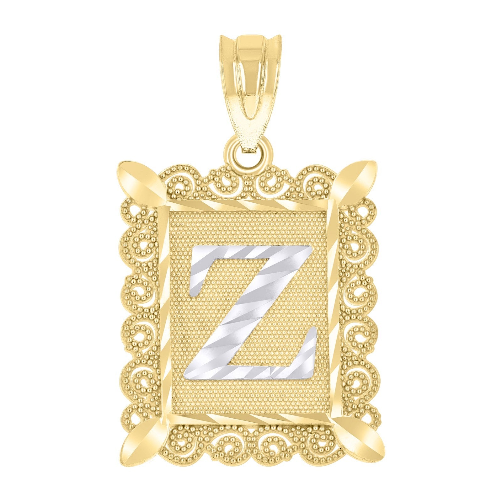 10k Yellow & White Gold Initial Letter "Z" Pendant 1.7g Alphabet Unisex Charm