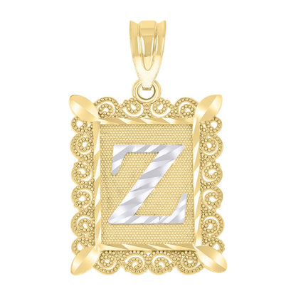 10k Yellow & White Gold Initial Letter "Z" Pendant 1.7g Alphabet Unisex Charm