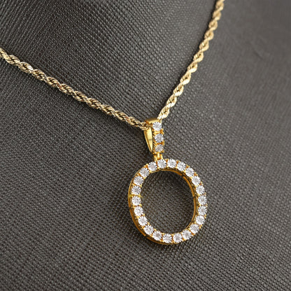 925 Yellow Natural 0.15 CTW Diamond Initial Alphabet "O" Pendant 2g Unisex Charm