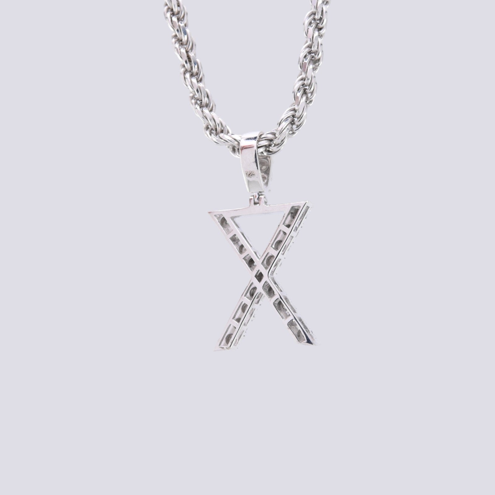 925 Silver Natural 0.15 CTW Diamond Initial Alphabet "X" Pendant 2g Unisex Charm