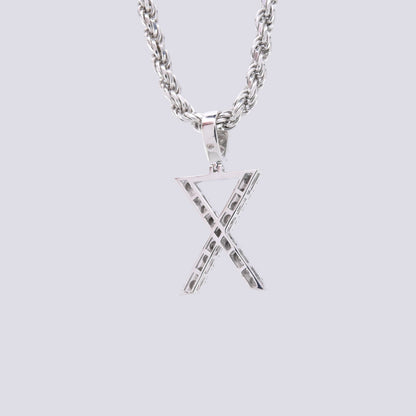 925 Silver Natural 0.15 CTW Diamond Initial Alphabet "X" Pendant 2g Unisex Charm