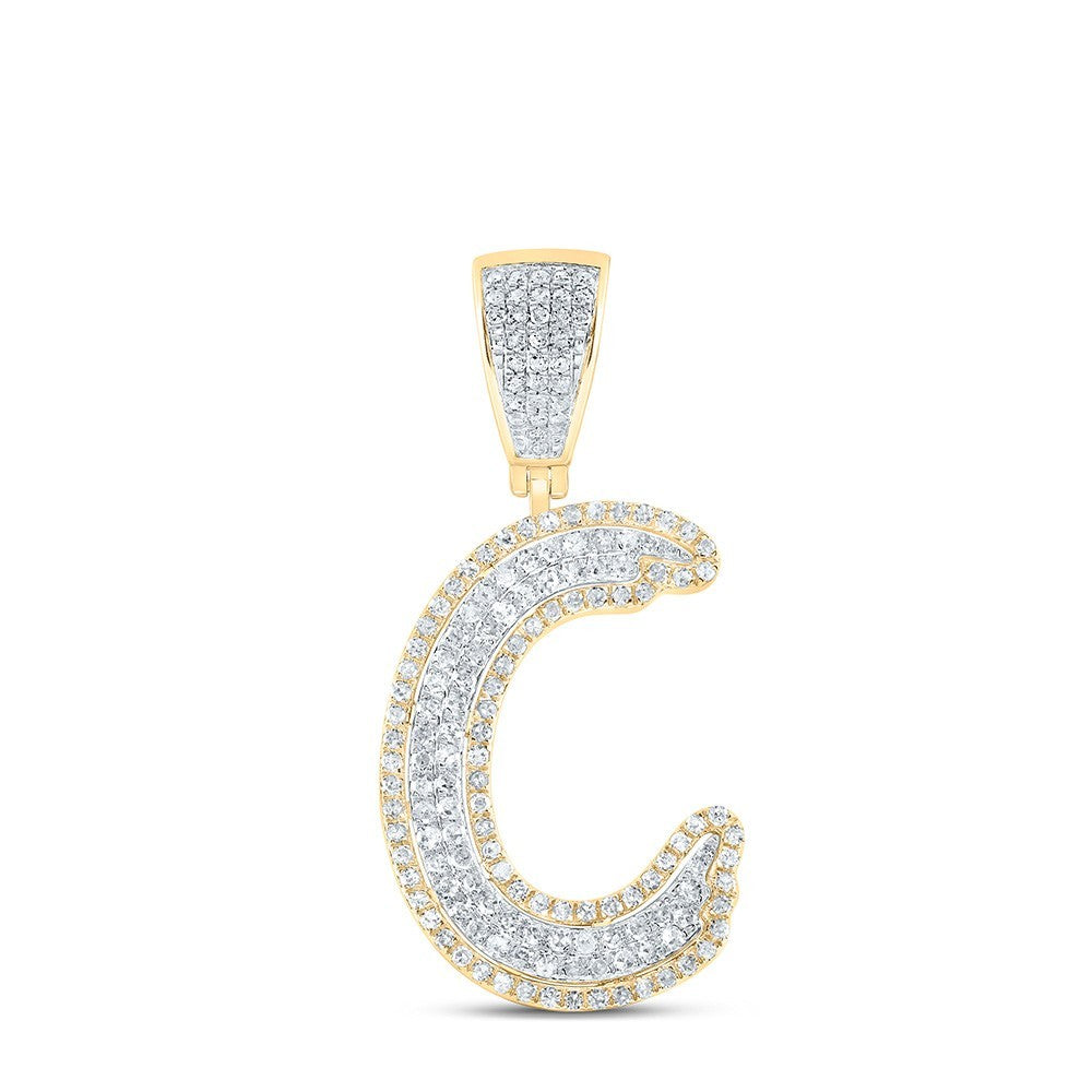 10k Yellow & White Gold 0.85 CTW Natural Diamond Initial "C" Charm 3.31g Pendant