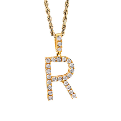 925 Yellow Natural 0.15 CTW Diamond Initial Alphabet "R" Pendant 2g Unisex Charm