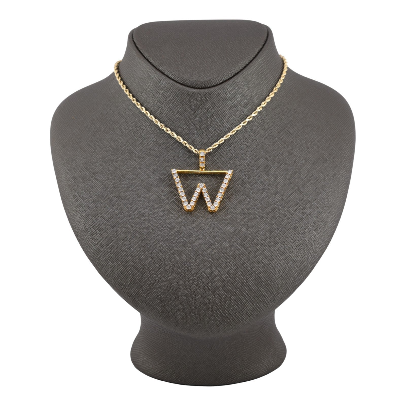 925 Yellow Natural 0.15 CTW Diamond Initial Alphabet "W" Pendant 2g Unisex Charm