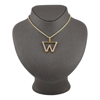 925 Yellow Natural 0.15 CTW Diamond Initial Alphabet "W" Pendant 2g Unisex Charm
