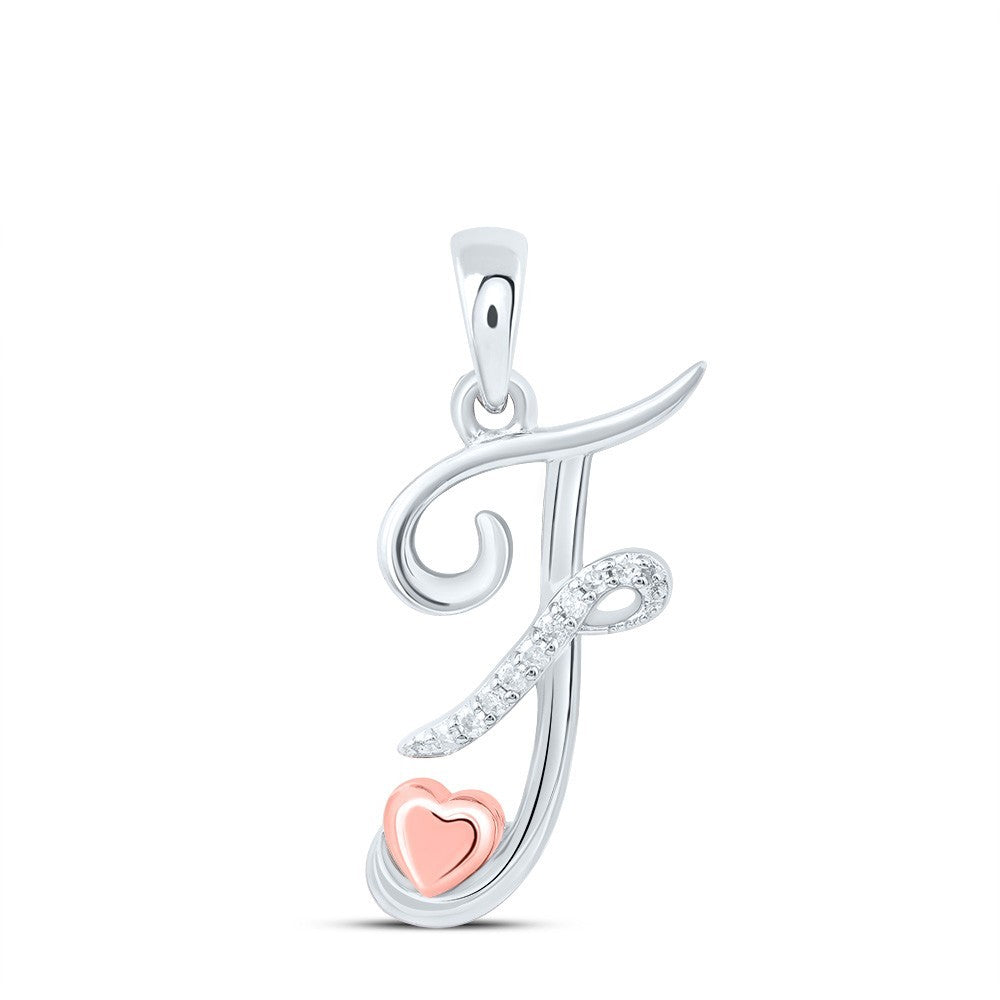 0.04CTW Natural Diamond 1.21g Sterling Silver Initial "F" Pendant Letter Charm