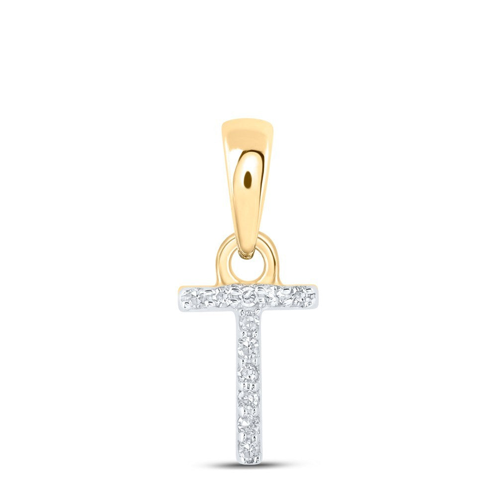 0.02CTW Natural Diamond 0.27g 10k Yellow Gold Initial "T" Pendant Letter Charm