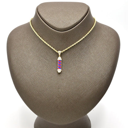 10k Yellow Gold 0.2CTW Natural Round Diamond Barber Poll Pendant 1.9g Charm