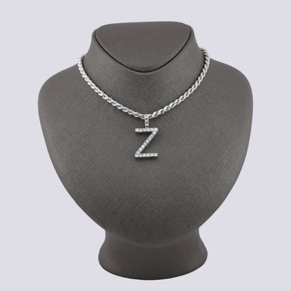 925 Silver Natural 0.15 CTW Diamond Initial Alphabet "Z" Pendant 2g Unisex Charm