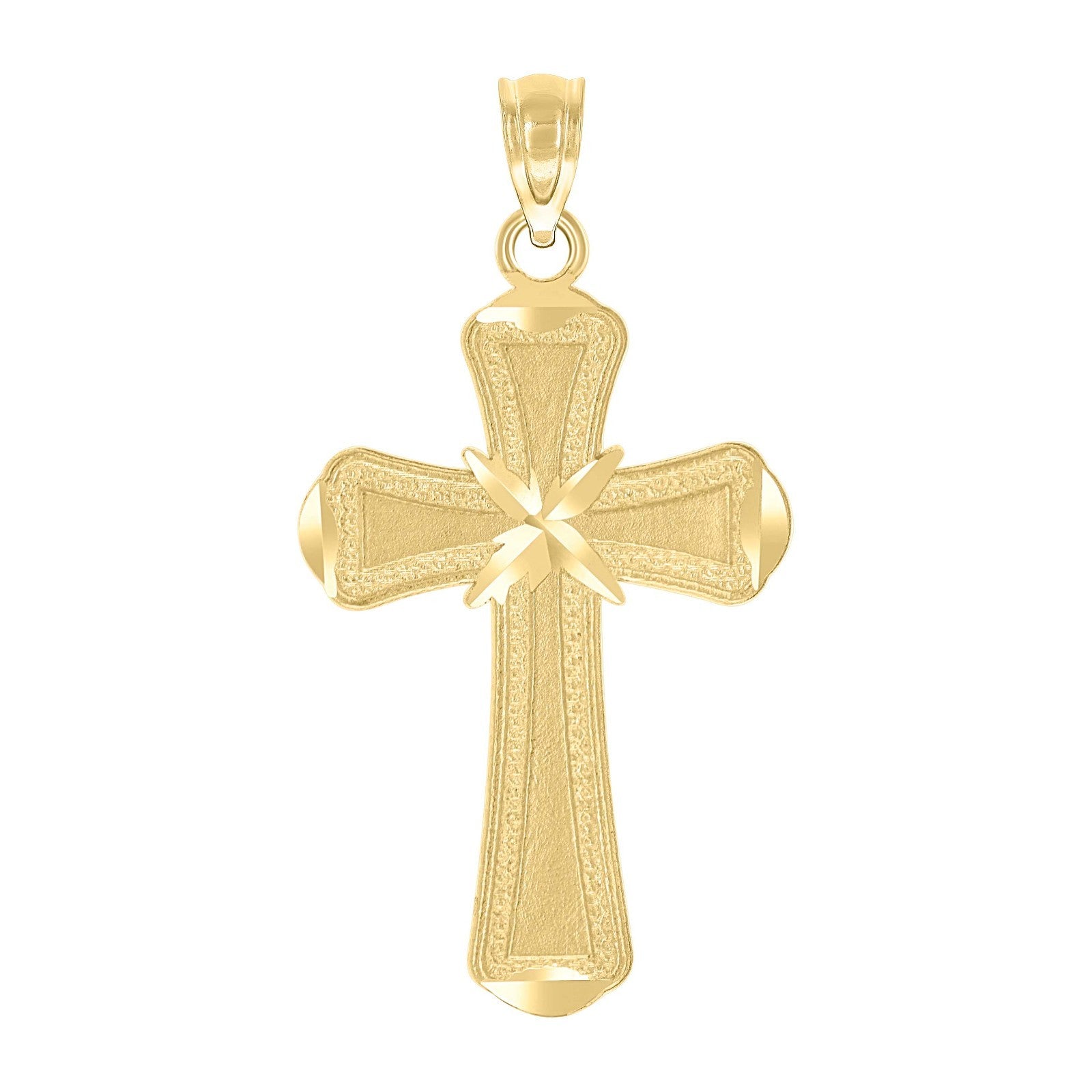 Unisex 10k Yellow Gold Diamond-Cut Brushed Cross Religious Charm 1.3gms Pendant