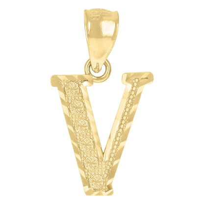 10k Yellow Gold Initial Alphabet Pendant 0.8g Men Women Diamond Cut Charm