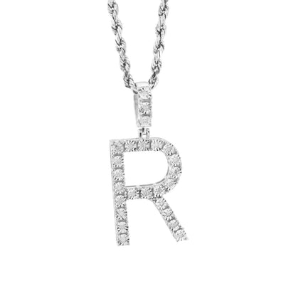 925 Silver Natural 0.15 CTW Diamond Initial Alphabet "R" Pendant 2g Unisex Charm