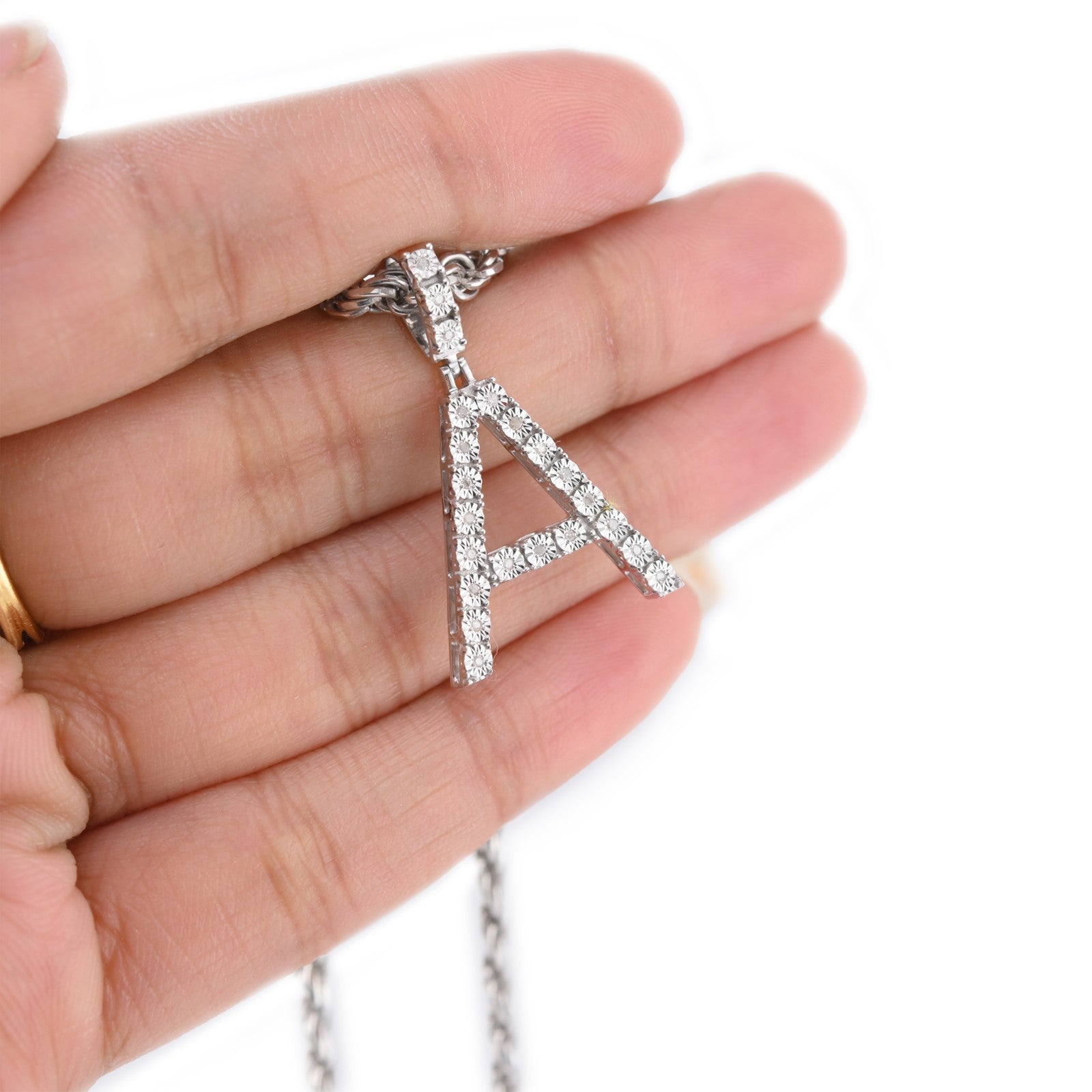 925 Silver Natural 0.15 CTW Diamond Initial Alphabet "A" Pendant 2g Unisex Charm