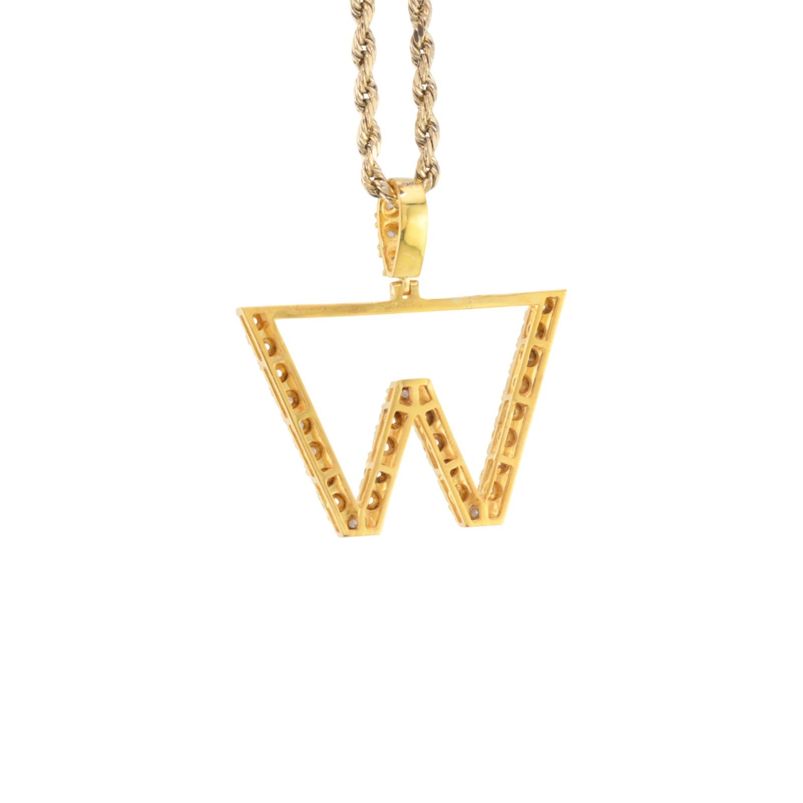 925 Yellow Natural 0.15 CTW Diamond Initial Alphabet "W" Pendant 2g Unisex Charm
