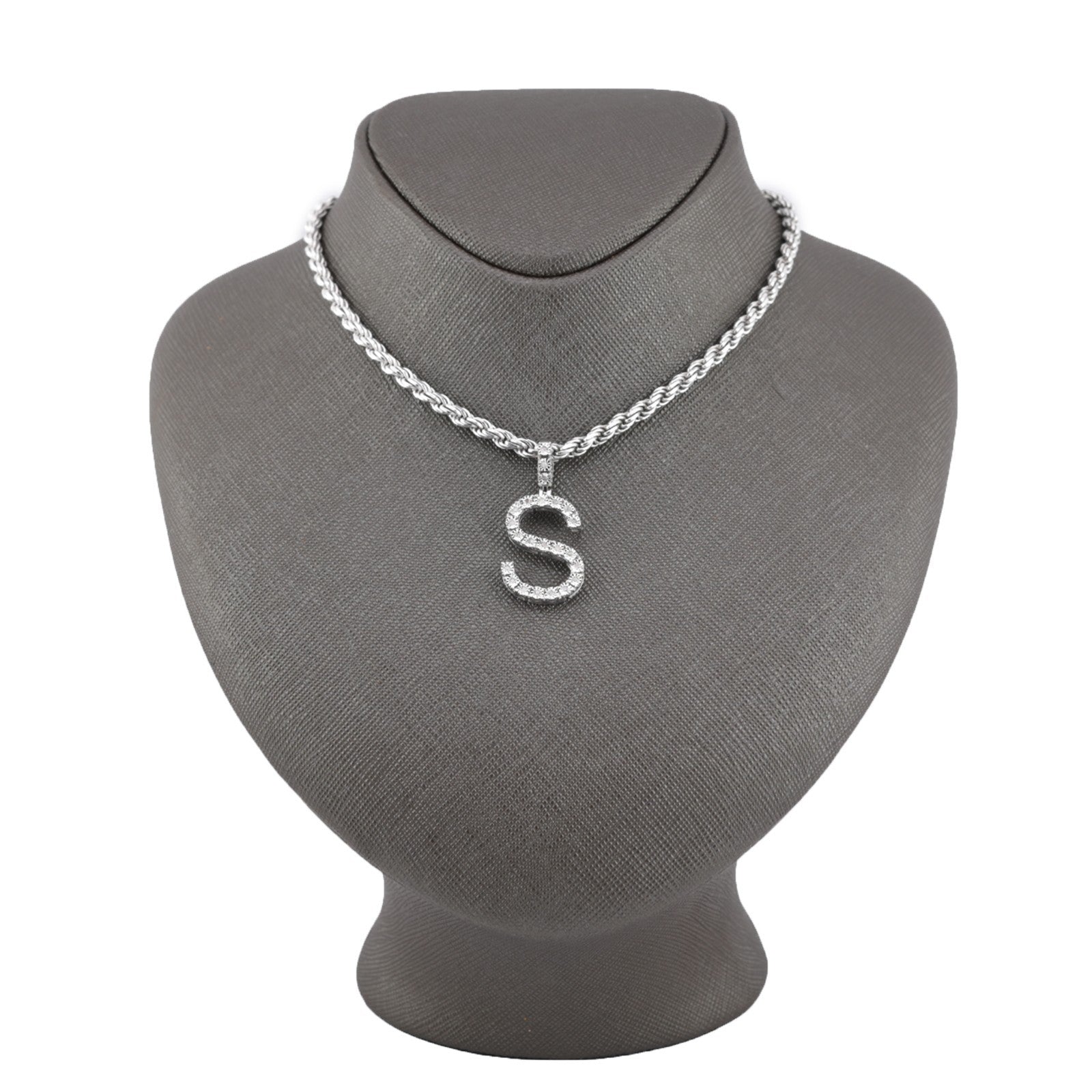 925 Silver Natural 0.15 CTW Diamond Initial Alphabet "S" Pendant 2g Unisex Charm