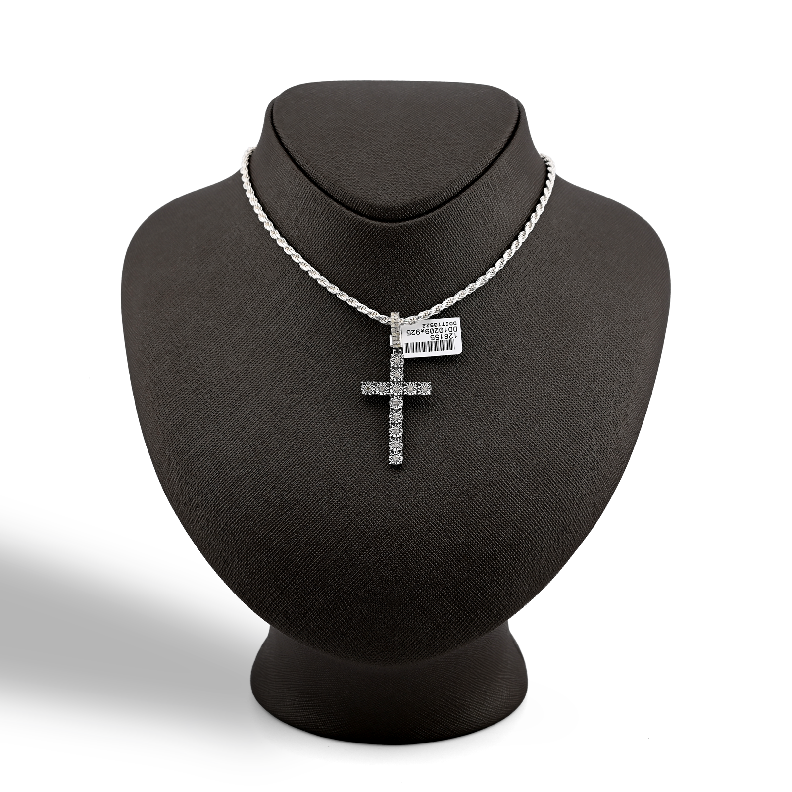 925 Sterling Silver 0.35CTW Natural Diamond Cross Pendant 2.7g Charm For Unisex