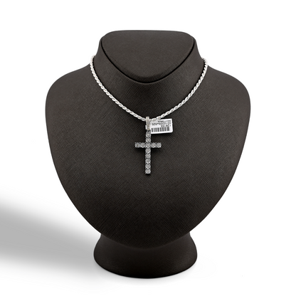 925 Sterling Silver 0.35CTW Natural Diamond Cross Pendant 2.7g Charm For Unisex