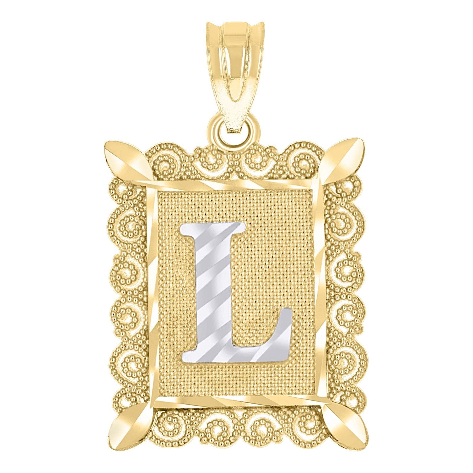 10k Yellow & White Gold Initial Letter "L" Pendant 1g Alphabet Unisex Charm