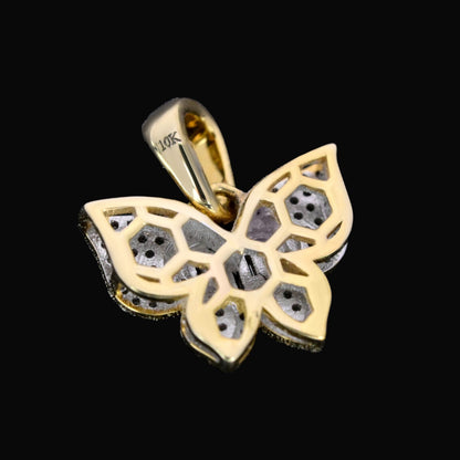 10k Yellow Gold 0.25CTW Round & Baguette Diamond Butterfly Pendant 1.9g Charm
