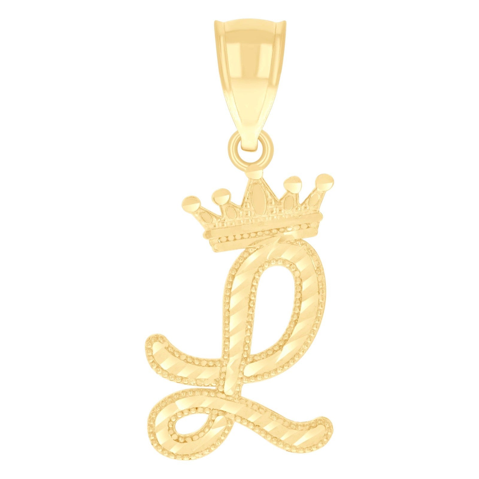 10k Yellow Gold Crown Initial Letter "L" Pendant 1.1g Alphabet Unisex Charm
