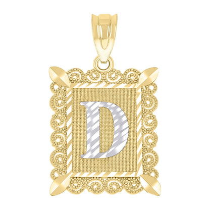 10k Yellow & White Gold Initial Letter "D" Pendant 2.2g Alphabet Unisex Charm