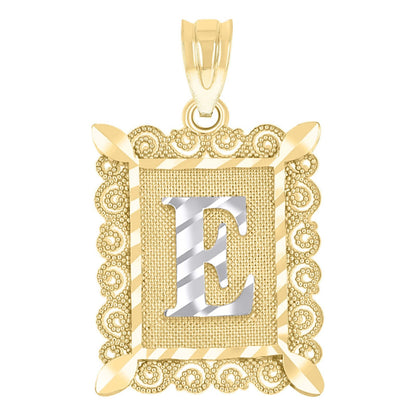 10k Yellow & White Gold Initial Letter "E" Pendant 1g Alphabet Unisex Charm