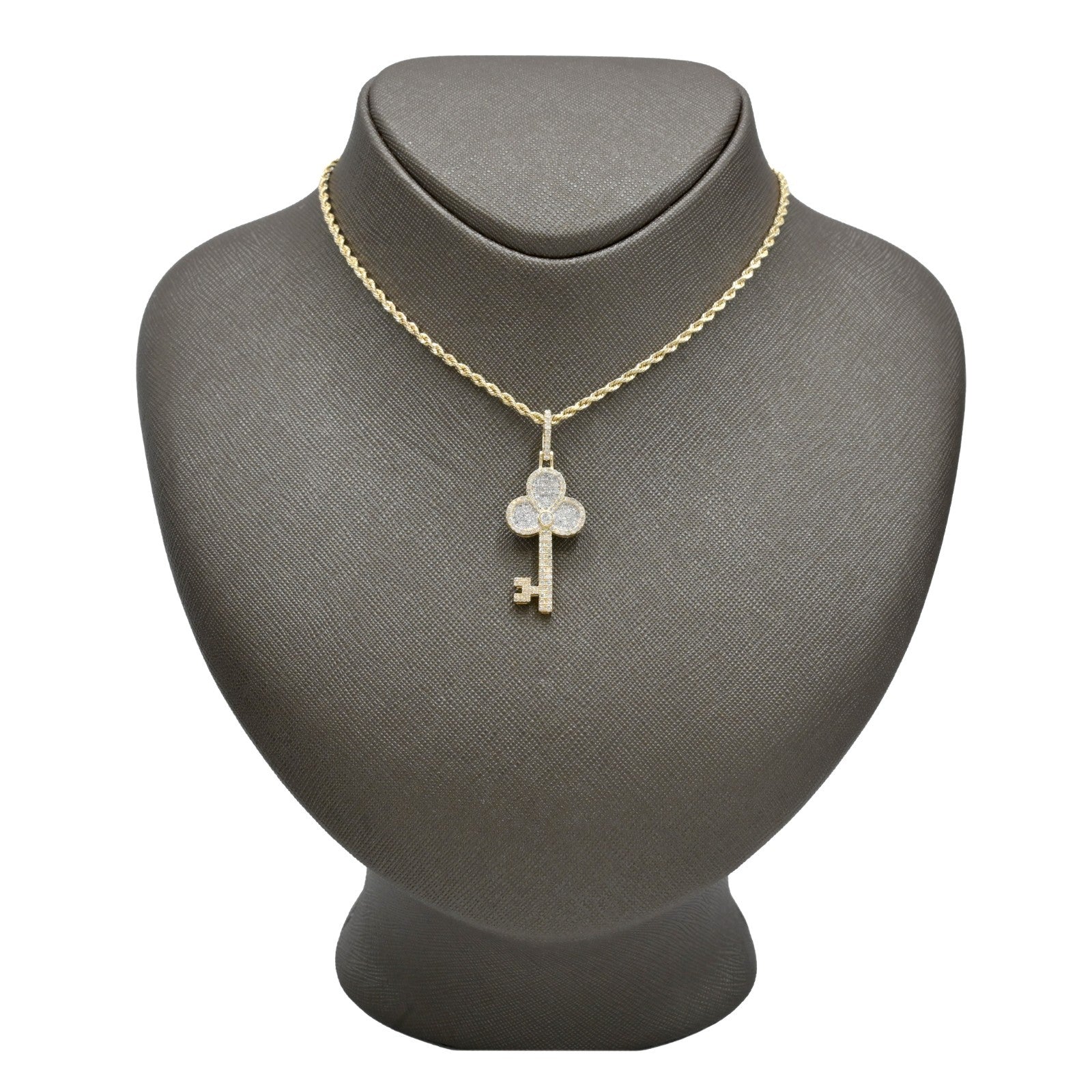 10k Yellow Gold 0.9CTW Natural Round Diamond Key Shape Pendant 2.9g Charm