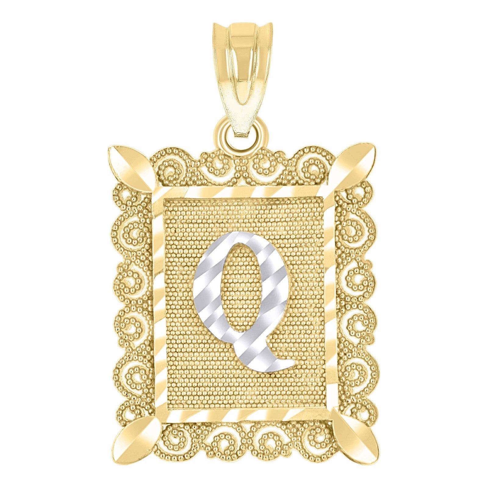 10k Yellow & White Gold Initial Letter "Q" Pendant 1.1g Alphabet Unisex Charm