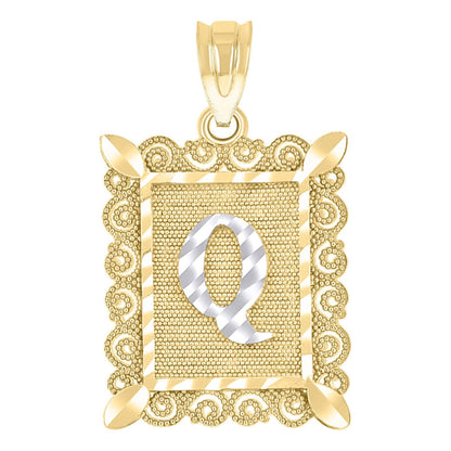 10k Yellow & White Gold Initial Letter "Q" Pendant 1.1g Alphabet Unisex Charm