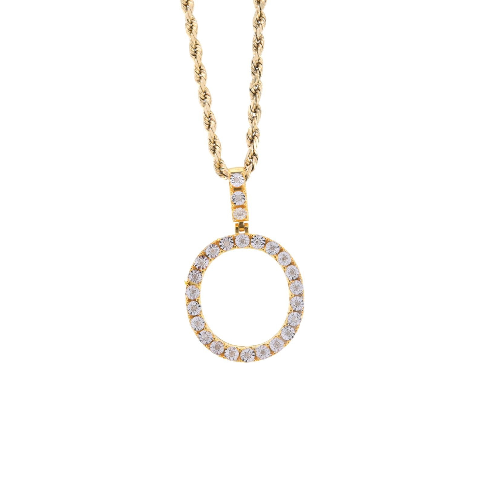 925 Yellow Natural 0.15 CTW Diamond Initial Alphabet "O" Pendant 2g Unisex Charm