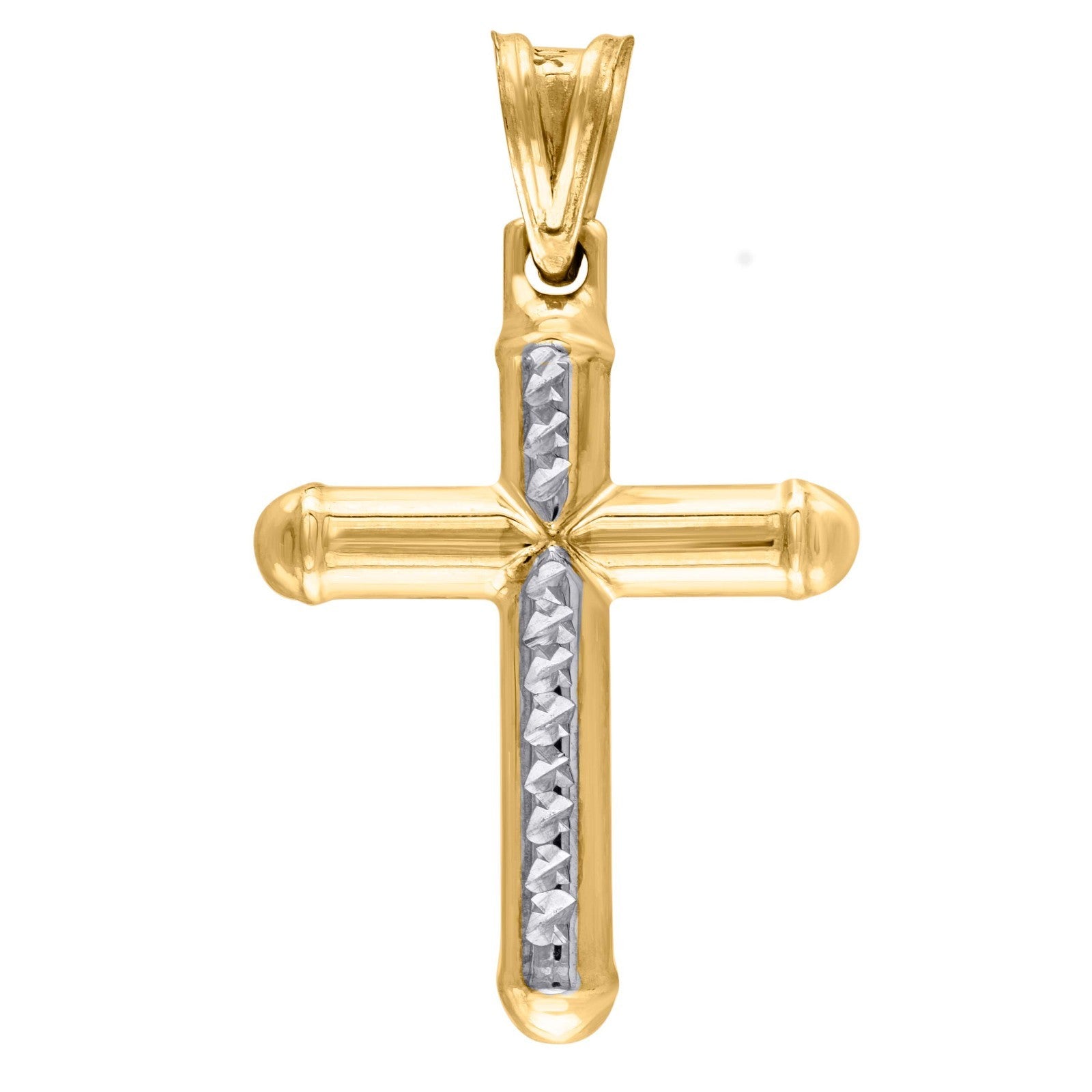 10k Yellow & White Gold Diamond-Cut Mens Cross Religious Charm Pendant 1.1gms