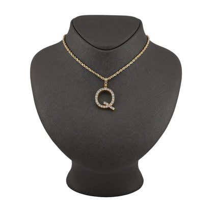 925 Yellow Natural 0.15 CTW Diamond Initial Alphabet "Q" Pendant 2g Unisex Charm