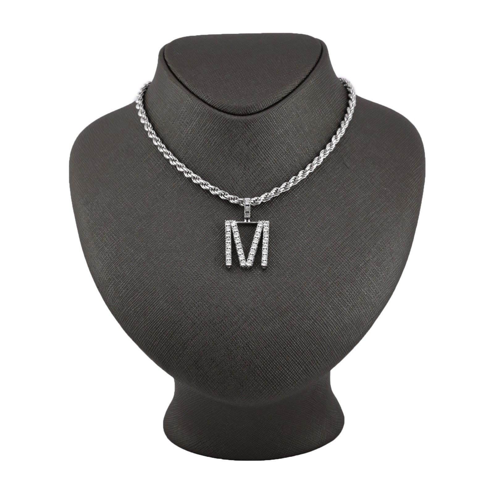 925 Silver Natural 0.15 CTW Diamond Initial Alphabet "M" Pendant 2g Unisex Charm