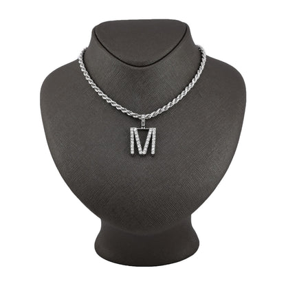 925 Silver Natural 0.15 CTW Diamond Initial Alphabet "M" Pendant 2g Unisex Charm