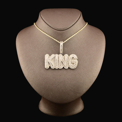10k White Gold 10CTW Natural Round & Baguette Diamond "KING" Pendant 31.3g Charm