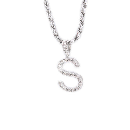 925 Silver Natural 0.15 CTW Diamond Initial Alphabet "S" Pendant 2g Unisex Charm