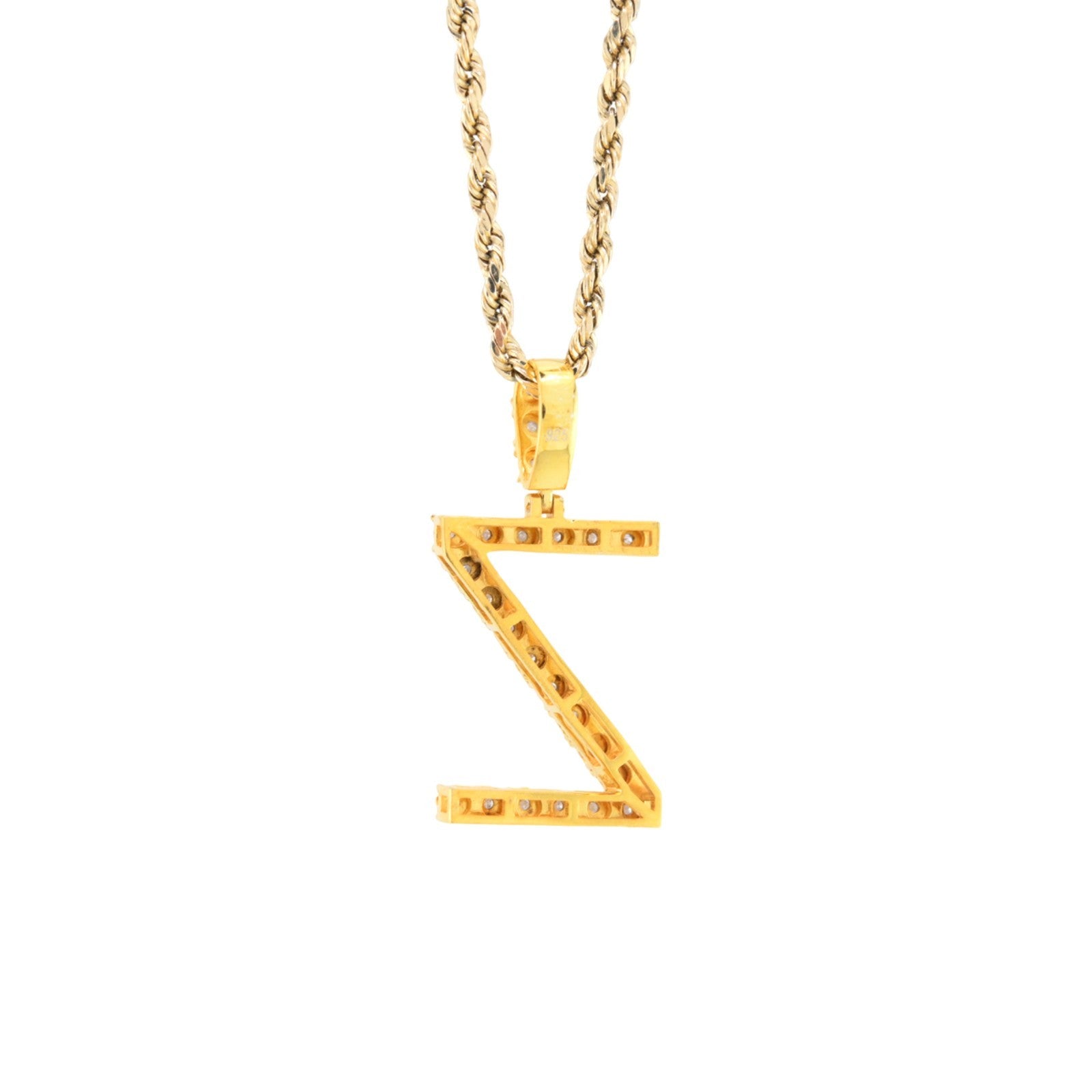 925 Yellow Natural 0.15 CTW Diamond Initial Alphabet "Z" Pendant 2g Unisex Charm