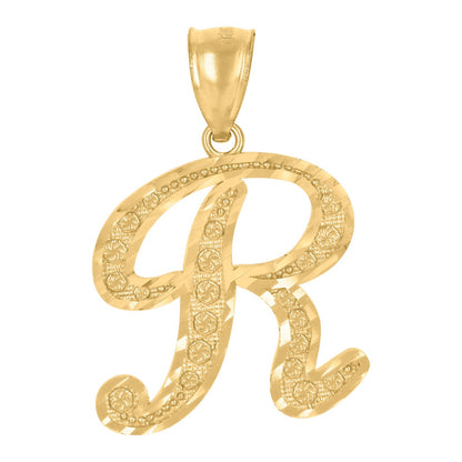 10k Yellow Gold Floral Initial Letter "R" Pendant 1.9g Alphabet Unisex Charm
