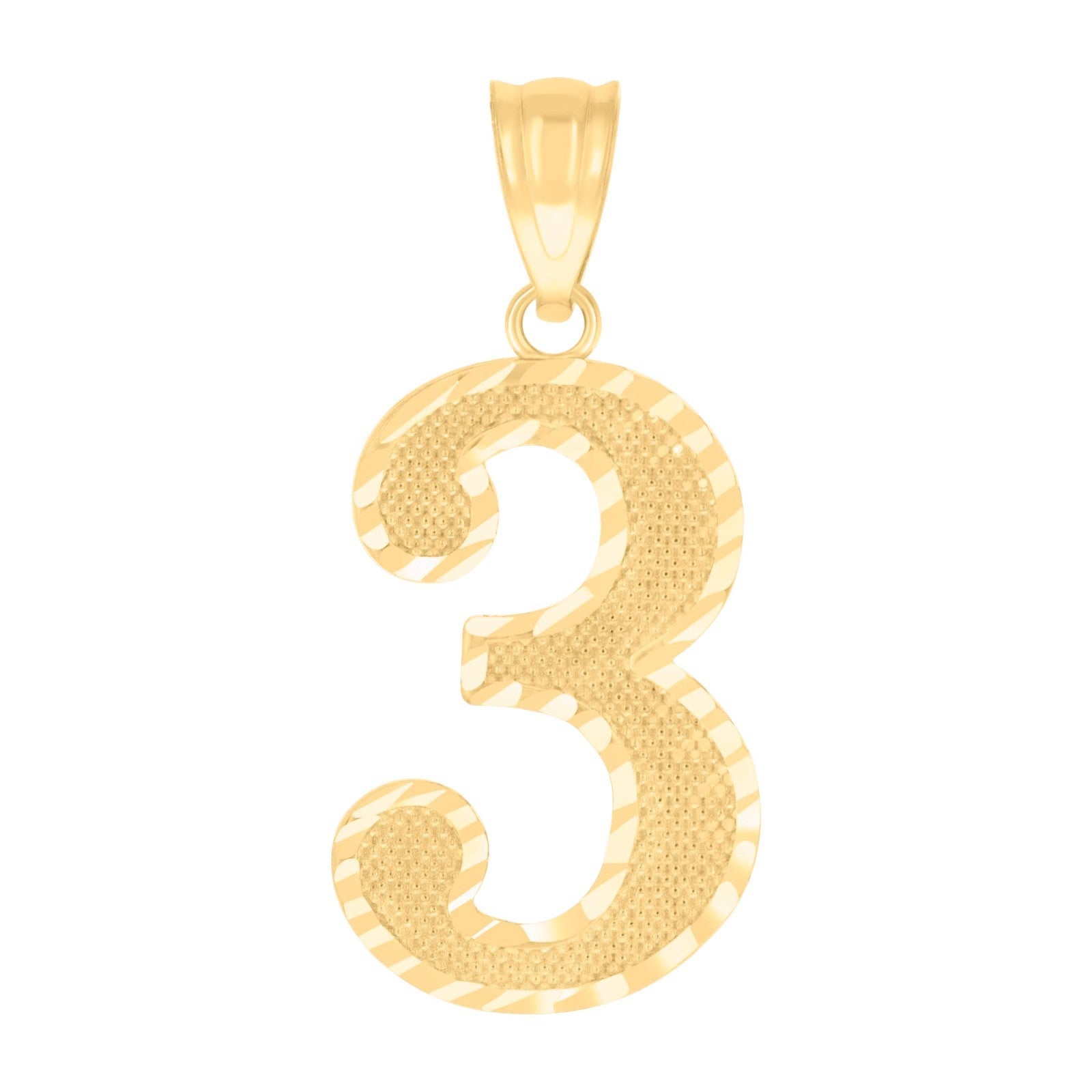 10k Yellow Gold Initial Number "3" Pendant 1.3g Numeral Unisex Charm