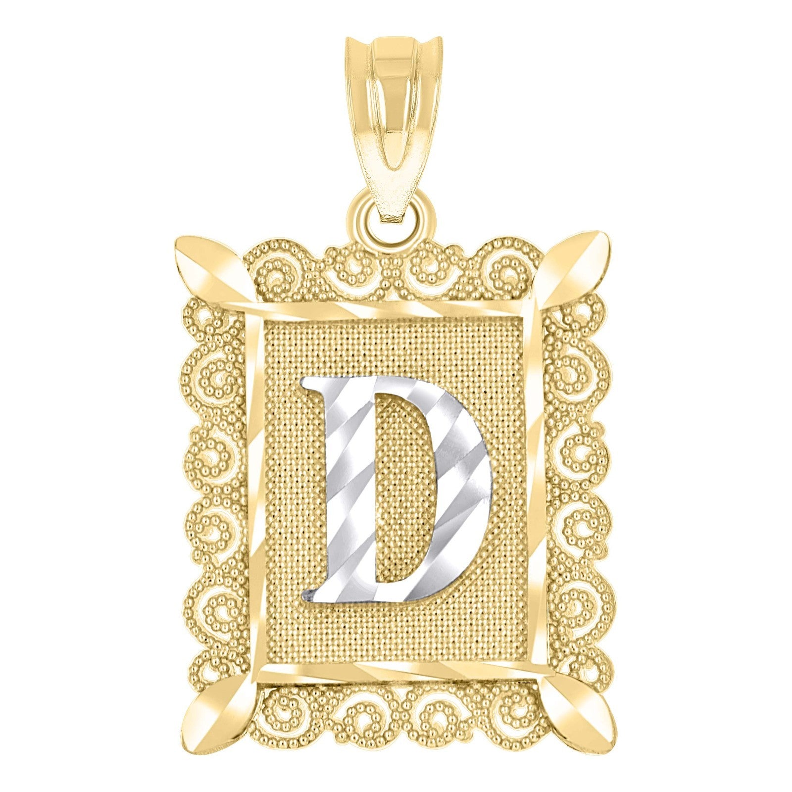10k Yellow & White Gold Initial Letter "D" Pendant 1g Alphabet Unisex Charm