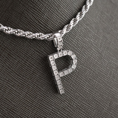 925 Silver Natural 0.15 CTW Diamond Initial Alphabet "P" Pendant 2g Unisex Charm
