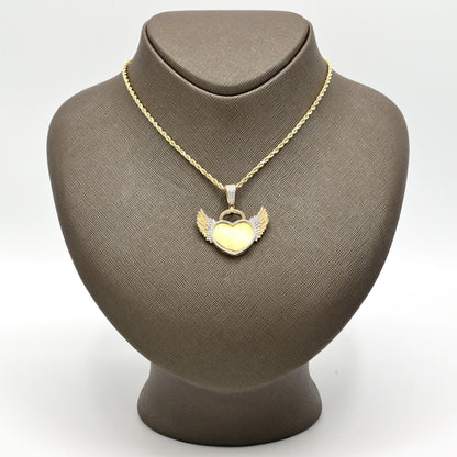 10k Yellow Gold 0.46CTW Natural Round Diamond Heart w/ Wings Pendant 5.9g Charm