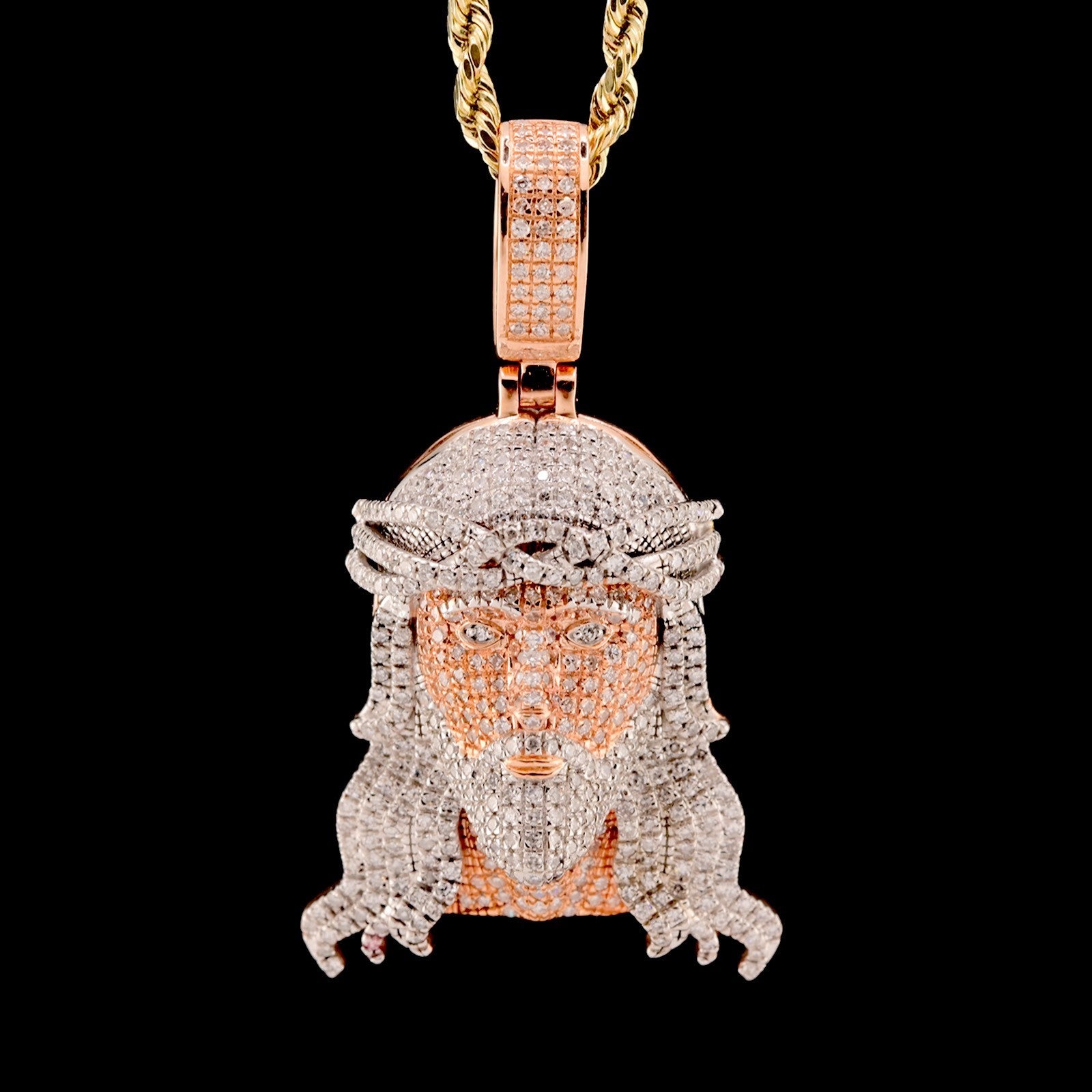 10k Rose Gold 1.2CTW Natural Round Diamond Jesus Head Pendant 7.3g Charm