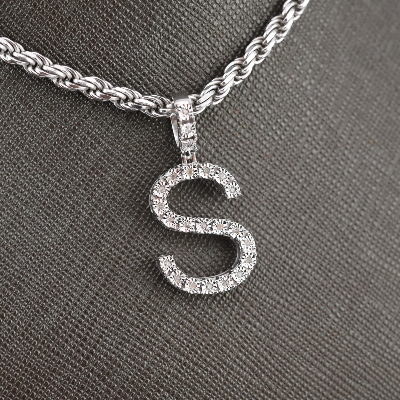 Plated 925 Sterling Silver Natural Diamond Pendant 2 grams Charm A to Z Initials