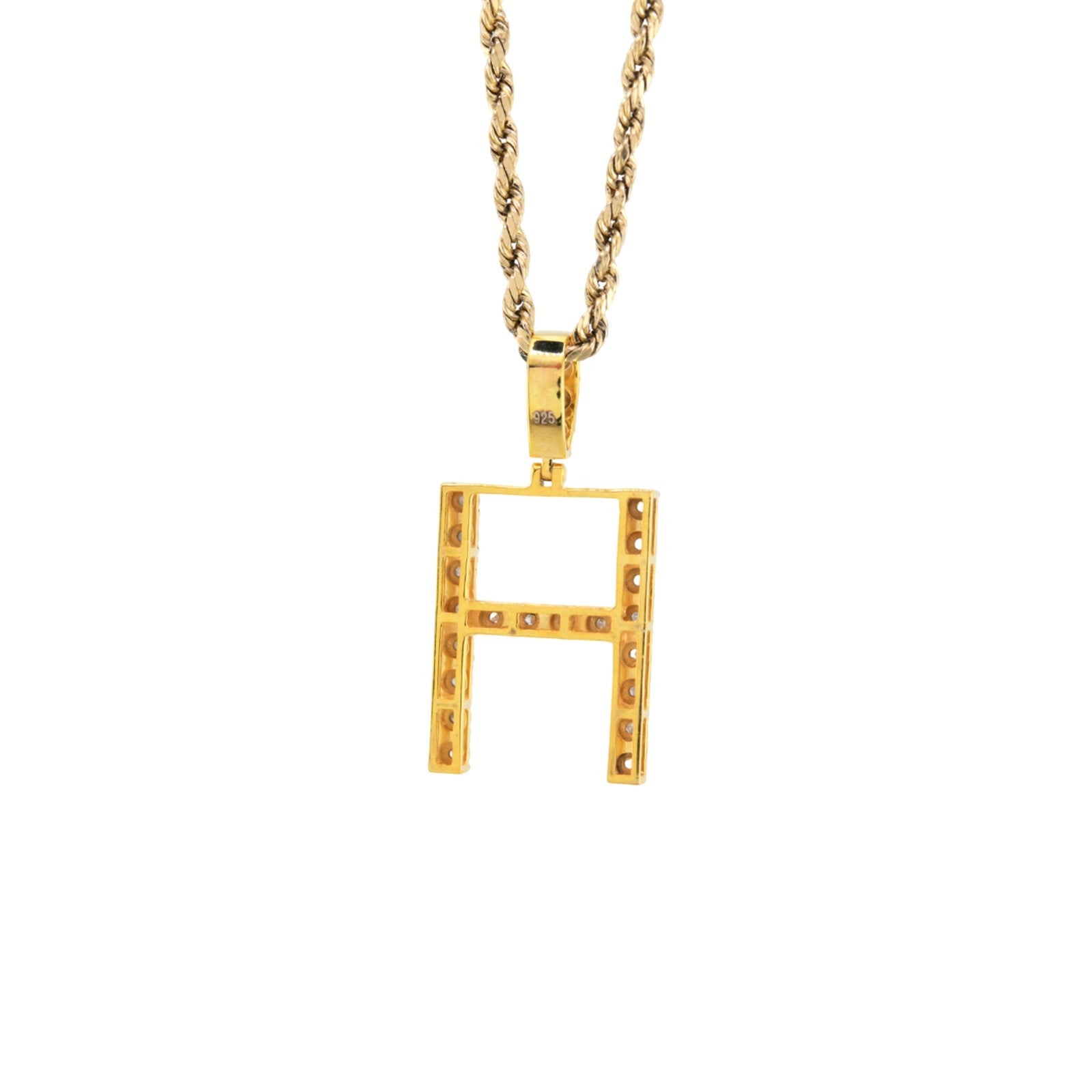 925 Yellow Natural 0.15 CTW Diamond Initial Alphabet "H" Pendant 2g Unisex Charm