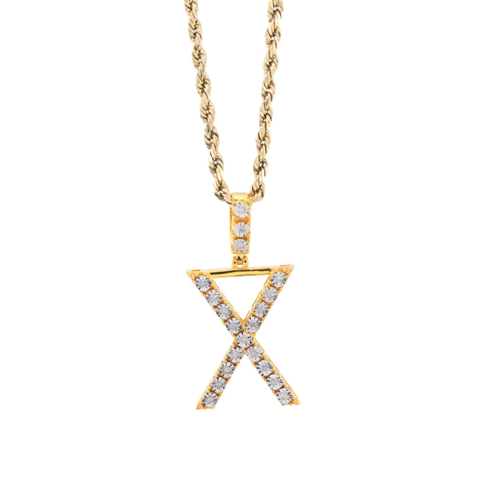 925 Yellow Natural 0.15 CTW Diamond Initial Alphabet "X" Pendant 2g Unisex Charm