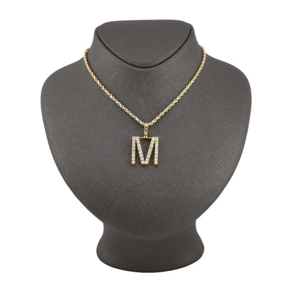 925 Yellow Natural 0.15 CTW Diamond Initial Alphabet "M" Pendant 2g Unisex Charm
