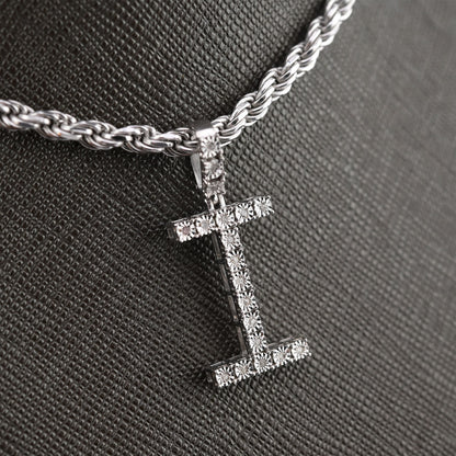 925 Silver Natural 0.15 CTW Diamond Initial Alphabet "I" Pendant 2g Unisex Charm