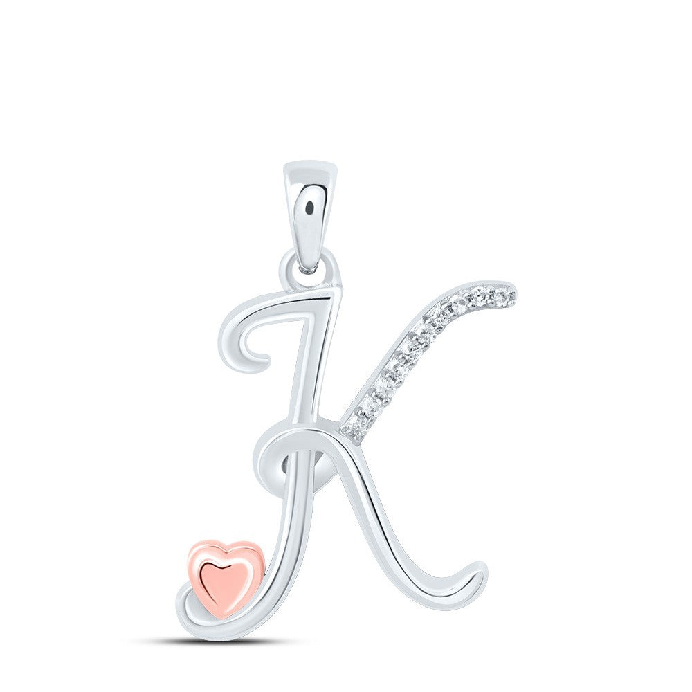 0.04CTW Natural Diamond 1.63g Sterling Silver Initial "K" Pendant Letter Charm