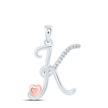 0.04CTW Natural Diamond 1.63g Sterling Silver Initial "K" Pendant Letter Charm